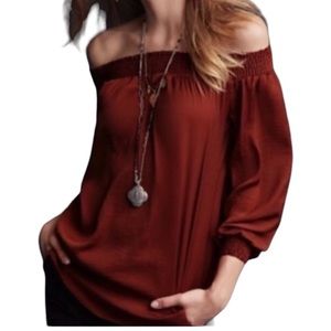 CAbi Relaxed Off-the-Shoulder Blouse in Red